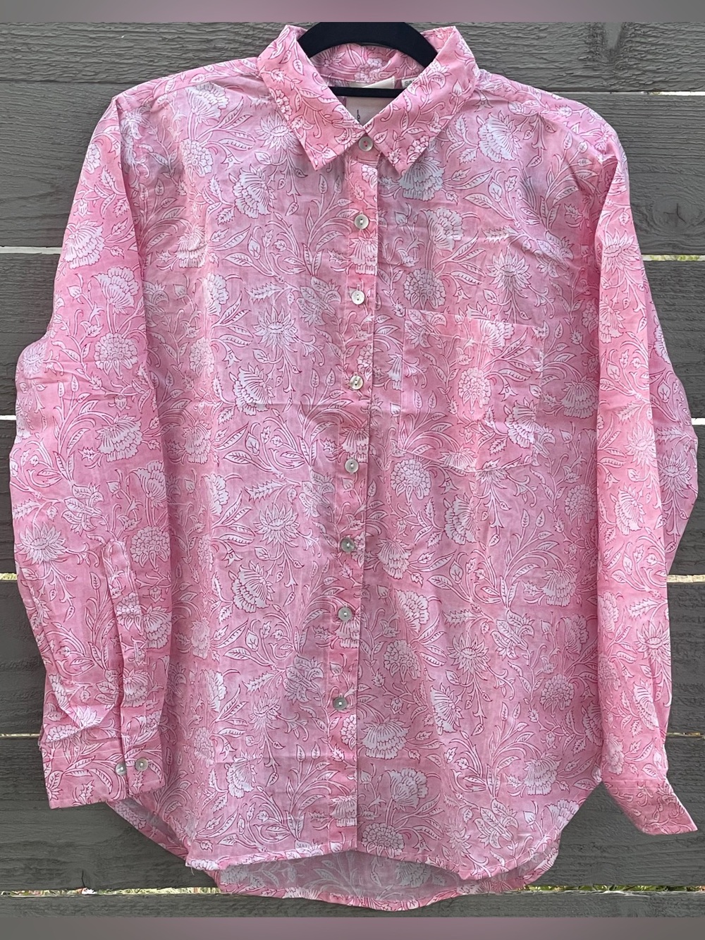And For Good Boyfriend Shirt Floral Pink Fuchsia and Peach L/XL
